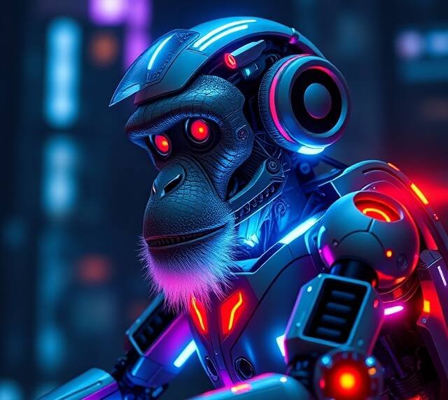 a artifitial inteligence tehnology monkey robot monket robotics monkey use phone Future of Technology