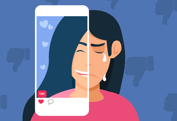 This image reflects the contrast between the happy personas we portray on Instagram and the deep social media anxiety we often feel internally. While we share joyful moments online, the pressure to perform, compare, and seek validation can leave us struggling with FOMO, mental health, and body image issues.
